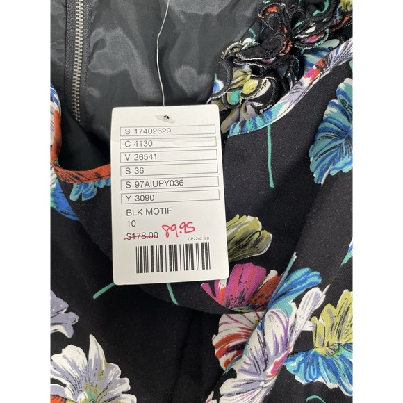 Moulinette Soeurs Anthropologie Black Motif Dress 10 Mini Floral Fit Flare NWT - Picture 5 of 15